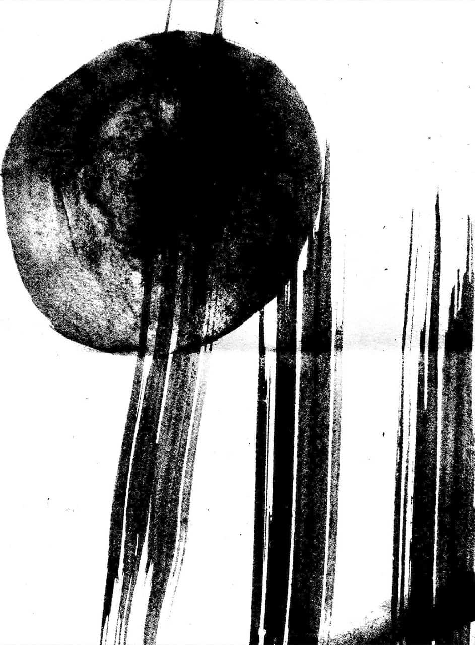 Técnica artística abstrata em preto e branco com formas geométricas e texturas marcantes, explorando conceitos de modernismo e expressionismo em uma composição visual impactante.
