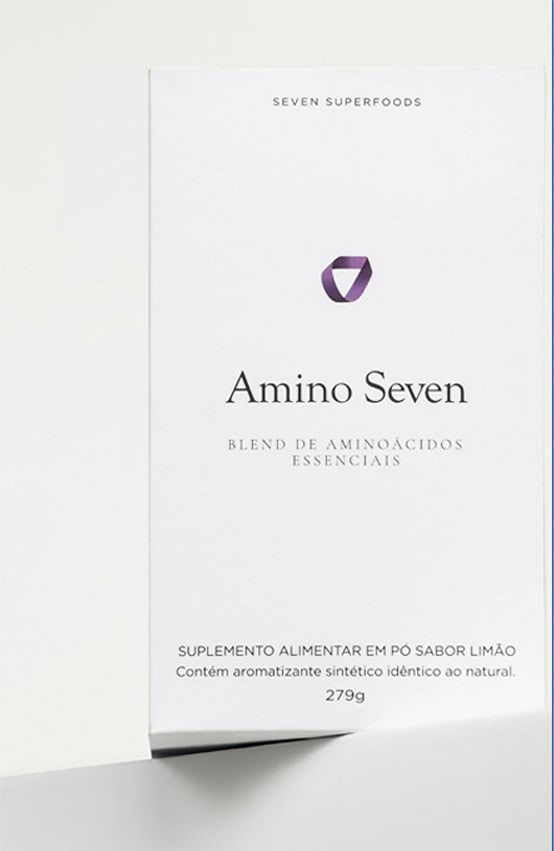 Amino Seven suplemento alimentar em pó sabor limão com aminoácidos essenciais, versão com aromatizante sintético, embalagem de 279g, produção de alta qualidade.