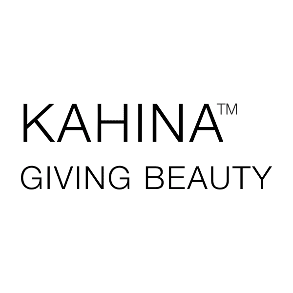 KAHINA Giving Beauty logo, marca de cosméticos e produtos de beleza, design clean e elegante para branding de beleza e cuidados pessoais.