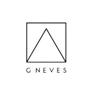 Geometria minimalista de triângulo dentro de quadrado, logotipo preto e branco para marca G Neves, design elegante e contemporâneo, ideal para identidade visual de negócios criativos.