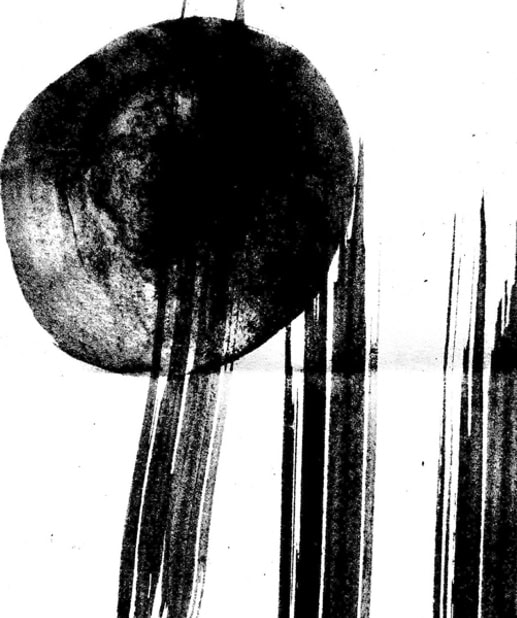 Tyarostudio.com.br arte abstrata em preto e branco com forma circular e linhas verticais moderna e minimalista.